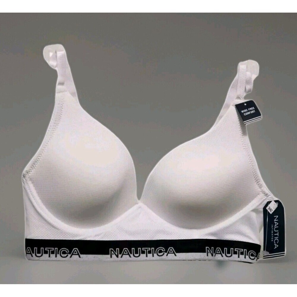 Nautica Intimates Bra Size 34C White Blue Lightly Lined Wireless Logo NWT